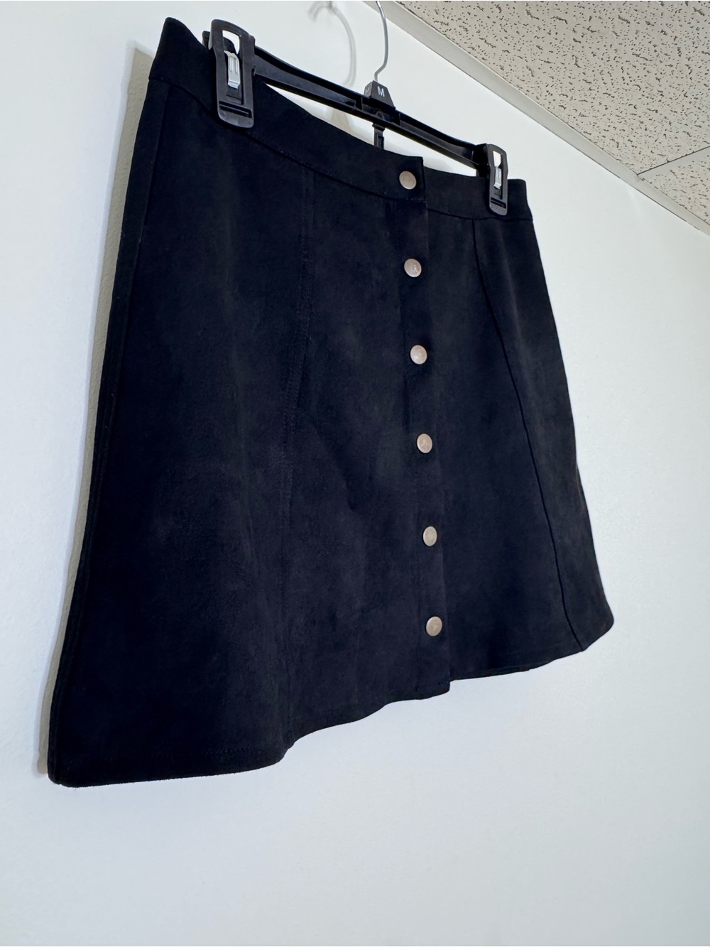 Button-Front Black A-Line Mini Skirt
